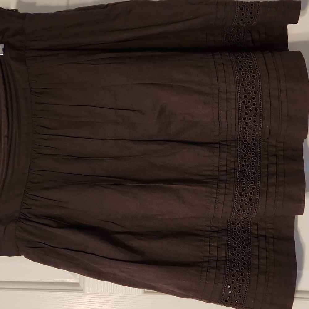 LOFT Brown Cotton Eyelet Trim Skirt